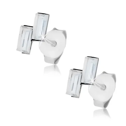 Strieborné 925 náušnice, dva obdĺžnikové krištále Swarovski čírej farby