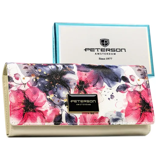 Veľká dámska peňaženka s kvetinovým motívom z kože a RFID ochranou - Peterson