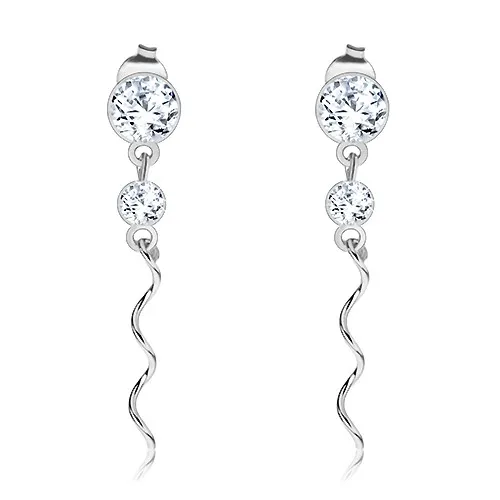 Strieborné 925 náušnice, číre Swarovského krištále, lesklá špirála
