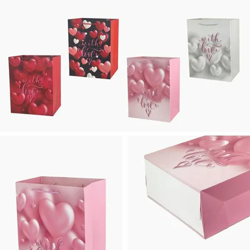 Papierová darčeková taška TORO 23x18x10cm MIX veľké srdce