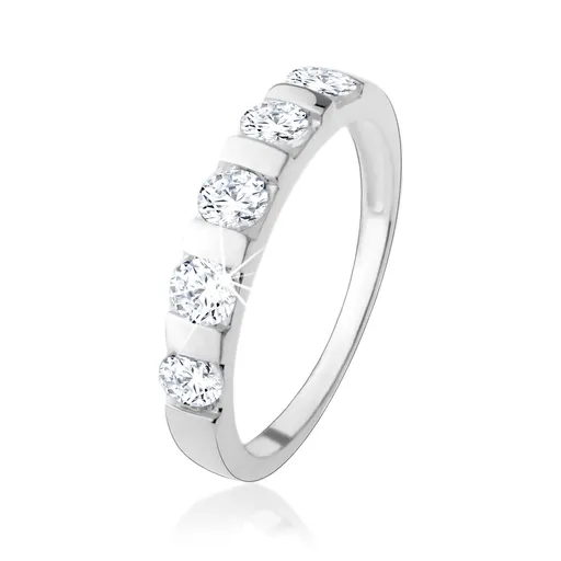 Strieborný prsteň 925, päť čírych zirkónov predelených úzkym pásikom - Veľkosť: 55 mm