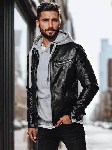 Čierna trendová koženková bunda