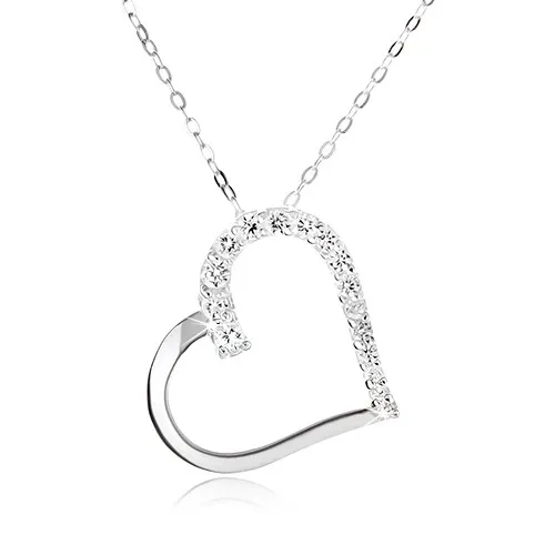 Strieborný 925 náhrdelník, retiazka a obrys súmerného srdca, číre kamienky