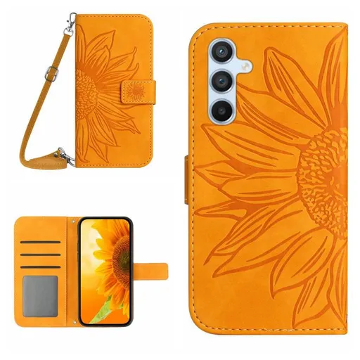 ART SUNFLOWER Peňaženkový obal so šnúrkou pre Samsung Galaxy A17 / A17 5G žltý