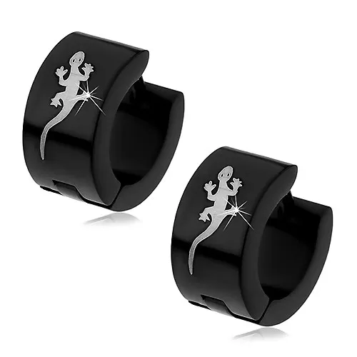 Náušnice z chirurgickej ocele - čierne, jašterička striebornej farby