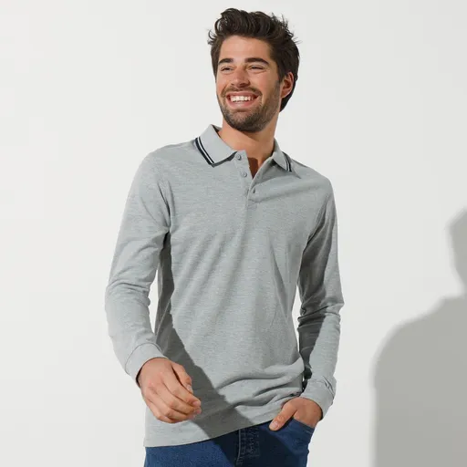 Polo tričko s prúžkom na golieri s dlhými rukávmi