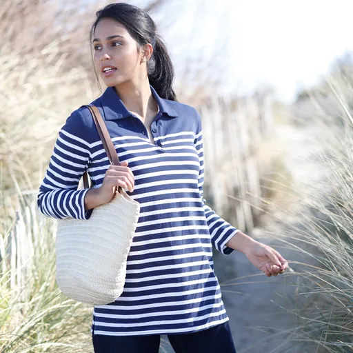 Pruhované džersejové polo tričko s dlhými rukávmi