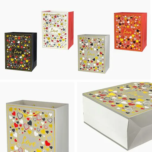 Papierová darčeková taška TORO 32x26x12cm MIX srdce