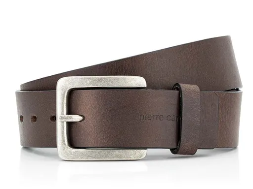 Hnedý pánsky kožený opasok Pierre Cardin so striebornou prackou