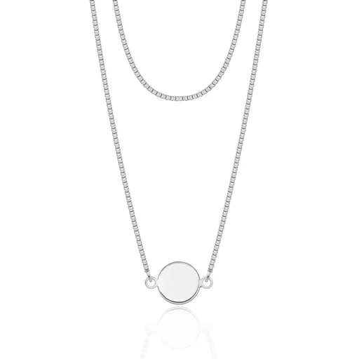 Strieborný 925 náhrdelník - plochý lesklý kruh, dvojitá retiazka