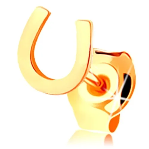 Zlatá jednokusová náušnica 585, malá lesklá podkovička pre šťastie, puzetka