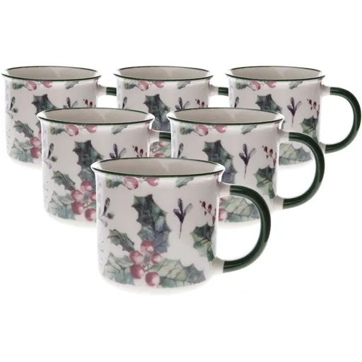 Súprava 6 porcelánových hrnčekov Vianočná cezmína 300 ml, 300 ml
