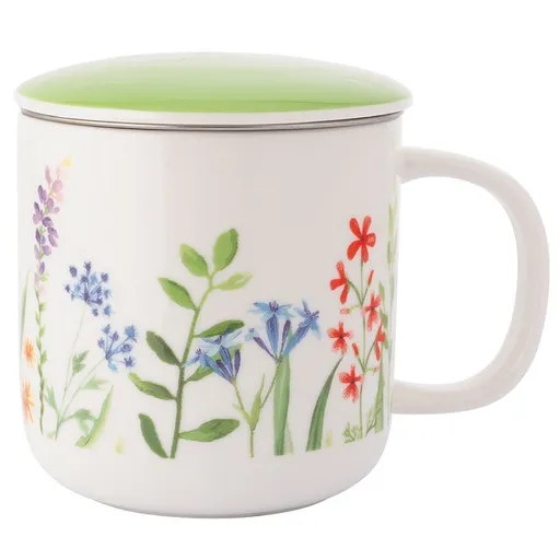 Altom Porcelánový hrnček s čajítkom a viečkomNature Awakening 380 ml