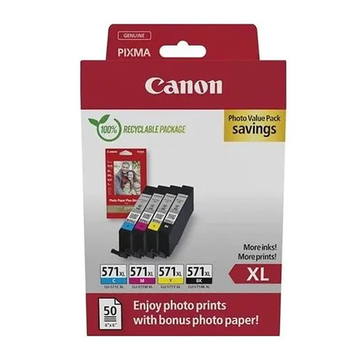 Canon originál ink CLI-571XL BK/C/M/Y PHOTO VALUE, 0332C006, CMYK, čierna + farebná