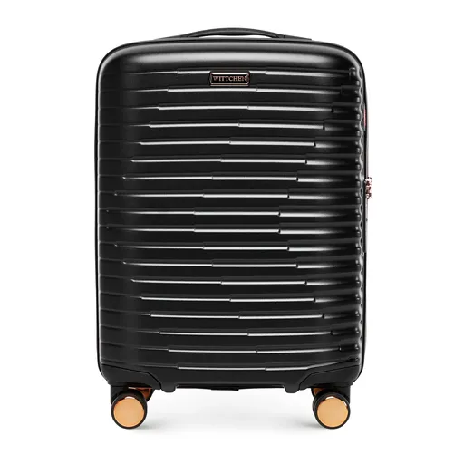 Polykarbonátový príručný kufor s horizontálnymi rebrami, čierny a zlatý 56-3P-611-10G