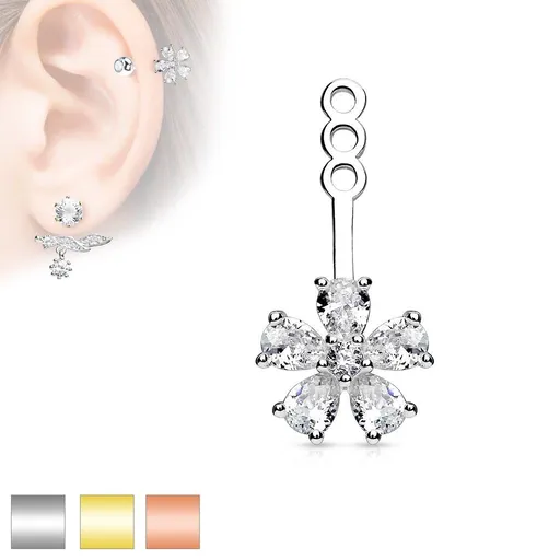 Ozdoba na puzetovú náušnicu alebo piercing, číry zirkónový kvietok - Farba: Zlatá