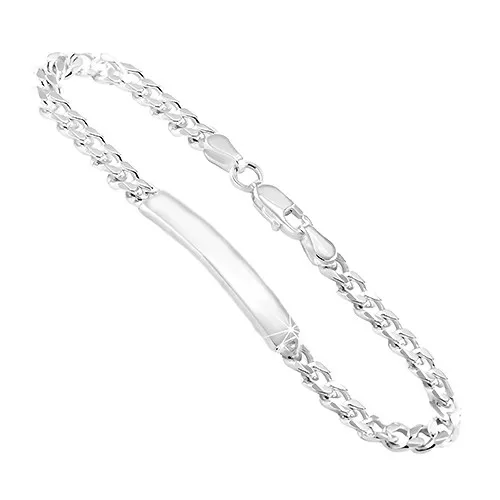 Náramok zo striebra 925 - hladká známka v strede, elipsovité články