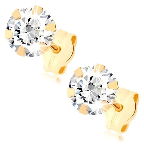 Zlaté náušnice 9K s čírym okrúhlym zirkónom, 5 mm