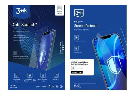 3mk All-Safe - AIO fólia Anti-Scratch Full Wet Fitting Phone, 25 ks