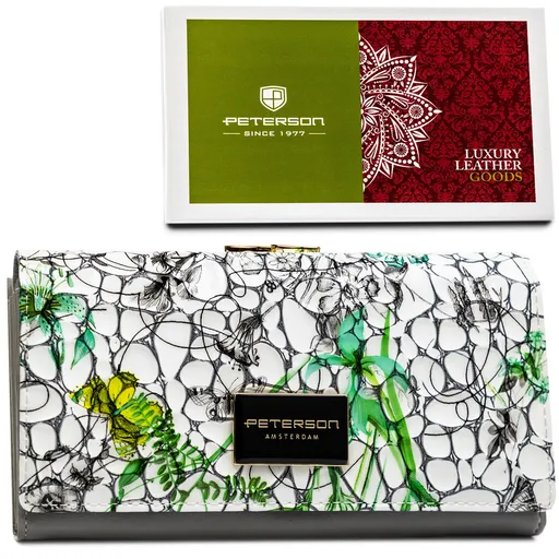 Pestrofarebná, ležatá dámska peňaženka z pravej kože s kvetinovým vzorom - Peterson