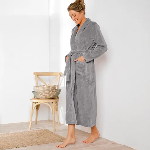 Fleecový župan so šálovým golierom, dĺžka 130 cm, hebký na dotyk