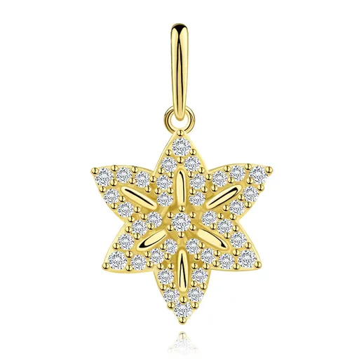 Zlatý prívesok 9K v tvare kvetu s čírymi zirkónmi a hladkými líniami