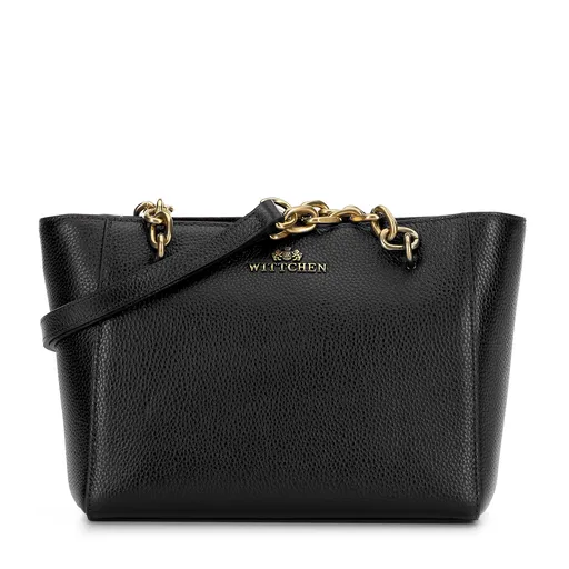 Dámska ramenná kožená kabelka čierno-zlatá 100-4E-604-1G