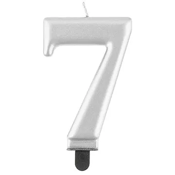 Narodeninová sviečka na tortu – 7 – metalická strieborná – 8 cm (5902973124590)