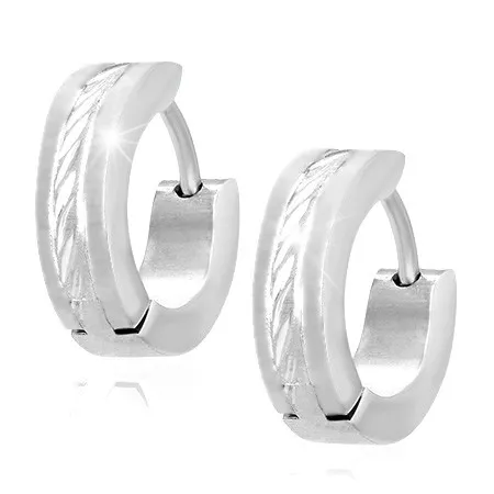 Lesklé kĺbové náušnice, oceľ 316L, strieborná farba, rovné a šikmé zárezy