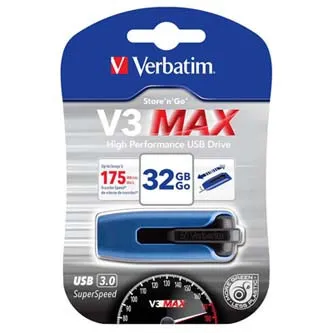 Verbatim USB flash disk, USB 3.0, 32 GB, V3 MAX, Store N Go, modrý, 49806, USB A, s výsuvným konektorom