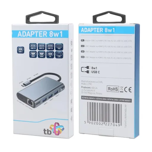 TB Touch USB C 8v1 - 2x HDMI, USB, VGA, RJ45, PD