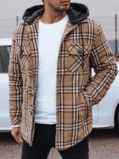 Pánska zateplená bunda s kapucňou béžová Dstreet TX4955