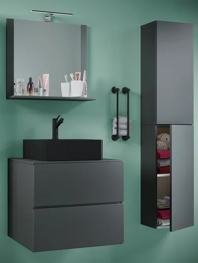 VCM 4dílná umyvadlová skříňka Lendas BL L se zrcadlem 60 cm + vysoká skříňka, antracit