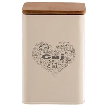 Dóza plech/drevo 9,5 × 9,5 × 14 cm ČAJ SRDCE (127501)