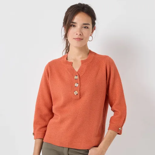 Pulóver s výstrihom na gombíky a perličkovým vzorom