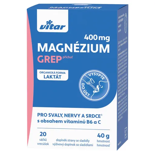VITAR Magnézium 400 mg + vitamín B6 + vitamín C príchuť grep 20 sáčkov