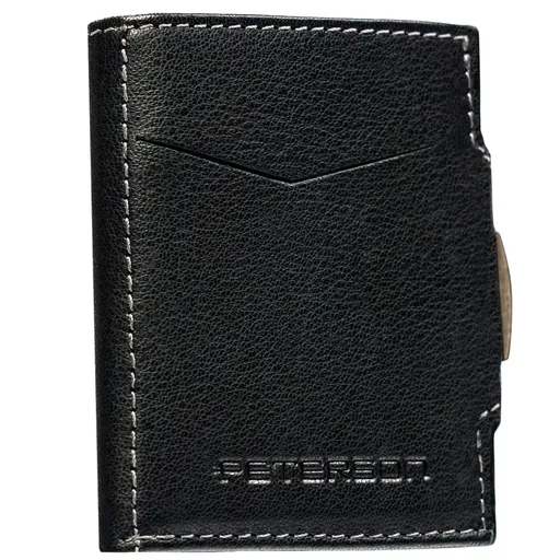 Malá, kožená, vertikálna pánska peňaženka v čiernej farbe s patentkou - Peterson
