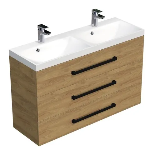 Kúpeľňová skrinka s čiernou úchytkou a umývadlom SAT Cube Way 120x76,5x40 cm dub Hickory mat CUBE2C1203DH