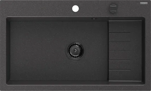 MEXEN/S MEXEN/S - Omar granitový drez 1-komorowy 800 x 480 mm, čierny kropenatý, sifón čierna 6520801005-76-B