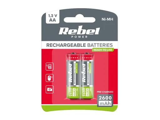 Batéria AA (R06) nabíjací 1,2V/2600mAh REBEL 2ks / blister BAT2003