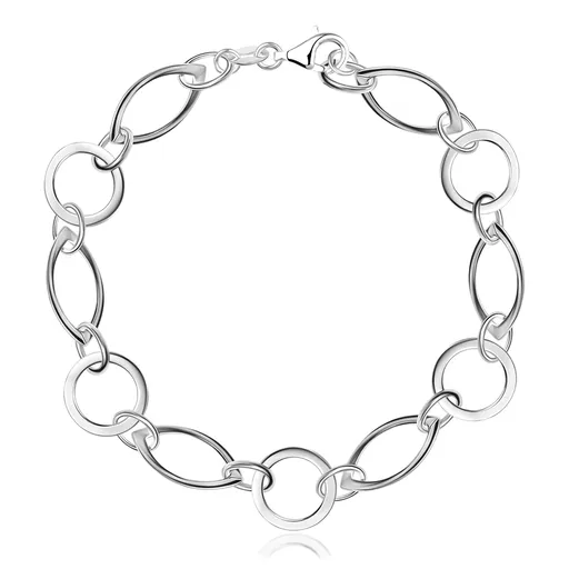 Retiazka na ruku zo striebra 925 - prepojené kruhy a mačacie oči