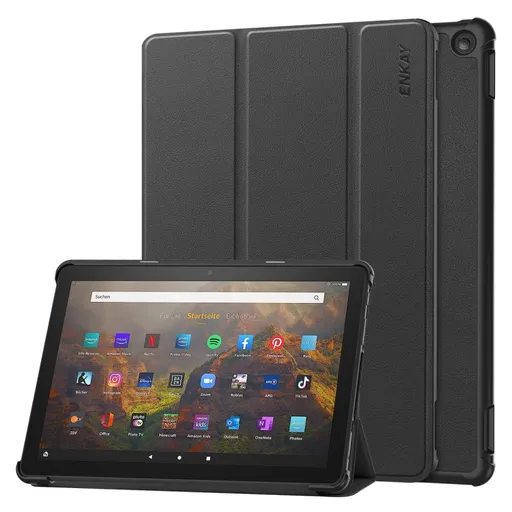 ENKAY LEATHER Zaklápací kryt pre Amazon Fire HD 10 (2023) čierny