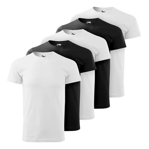 MALFINI Sada 5 ks: Pánske tričko BASIC - Biela / čierna | XL