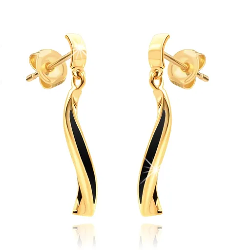 Zlaté náušnice 14K oblúk s vlnkou a čiernou glazúrou