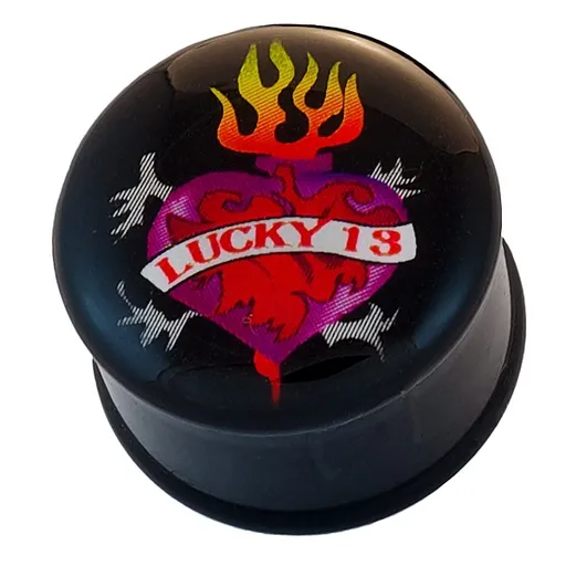 Piercing do ucha - rozvetvené srdce, nápis LUCKY 13 - Hrúbka piercingu: 10 mm