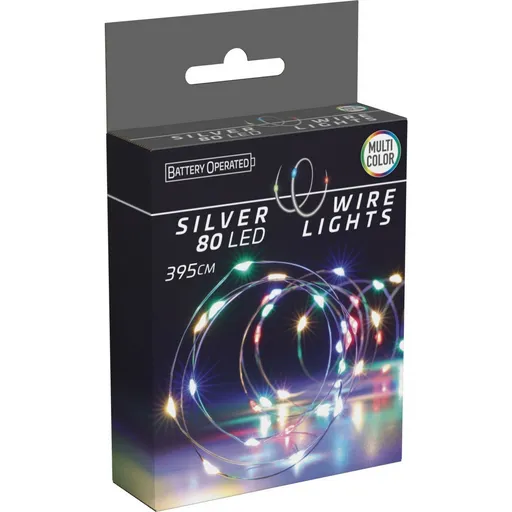 Svetelný drôt Silver, 4 m, 80 LED, farebná, na batérie