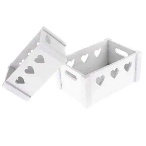 Sada dekoračných drevených debničiek Hearts 2 ks, biela
