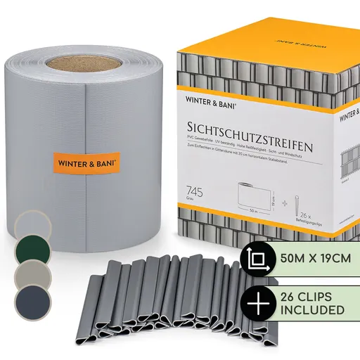 Blumfeldt Tieniace pásy na záhradný plot, PVC, 450 g/m², 50 × 19 cm, spony