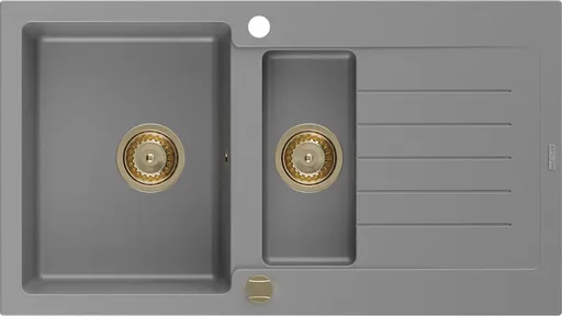 MEXEN/S MEXEN/S - Matias granitový drez 1.5 s odkvapkávačom 900x505 mm, sivá,+ zlatý sifón 6502901505-71-G