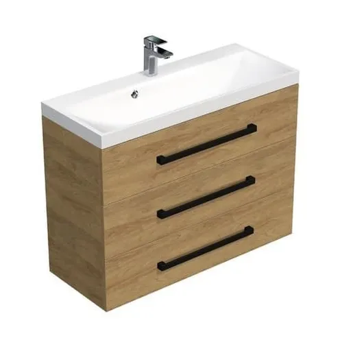 Kúpeľňová skrinka s čiernou úchytkou a umývadlom SAT Cube Way 100x71x40 cm dub Hickory mat CUBE2C1003DH